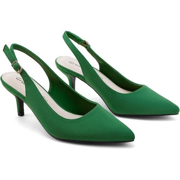 🆕 Women Green Low Pumps Closed Pointed Toe Kitten Heels Party Dressy Shoes - Picture 4 of 5